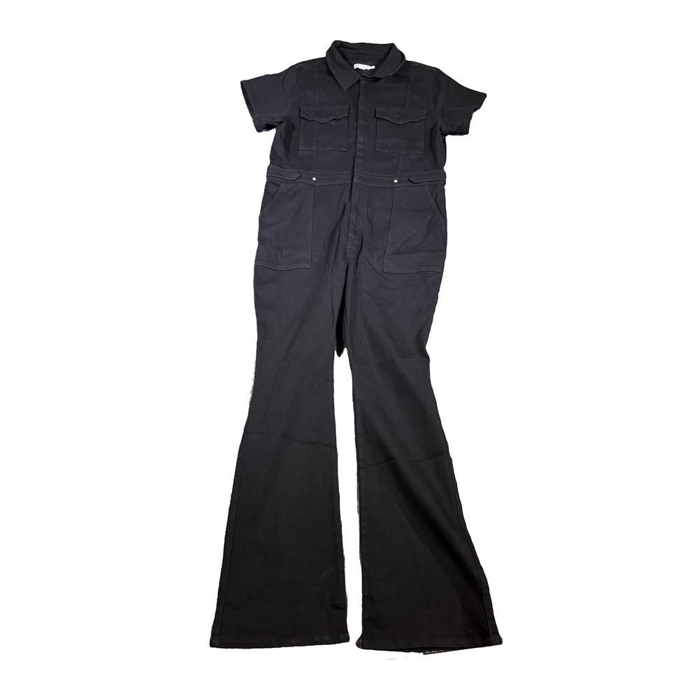 Good American Womens 3XL Black Denim Utility Flare Jumpsuit Short Sleeve NWOT
